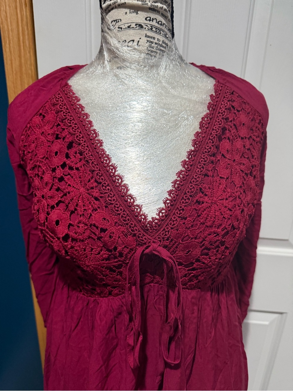 Rusty Raspberry Crochet-Trim Maxi Chemise - Picture 3 of 7